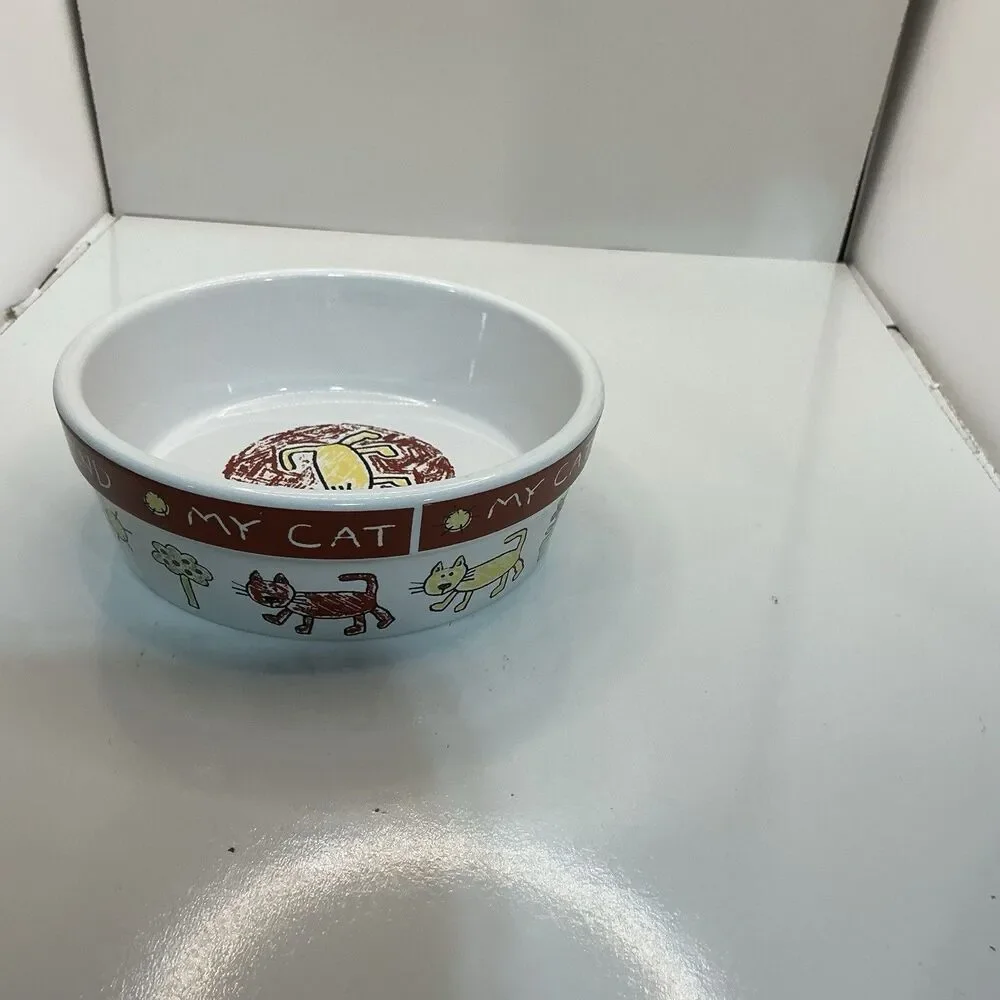 Signature Housewares Color Me Happy Cat Pet Bowl Stoneware 2009 My Cat My Friend